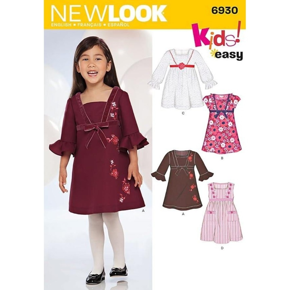 New Look 6930 Sewing Pattern Kids Size 3-8 Multi Color Easy Girls Dress Uncut